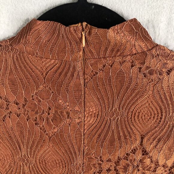Rust Lace Dress Womens 3XL Sheer Flowy Boho Artsy Dressy Midi Event - Picture 16 of 16